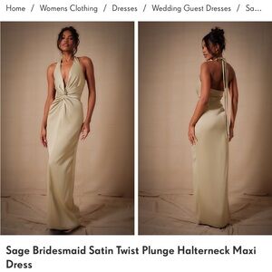 COPY - Sage Bridemaid Satin Twist Plunge Halterneck Maxi Dress - Pretty Little …